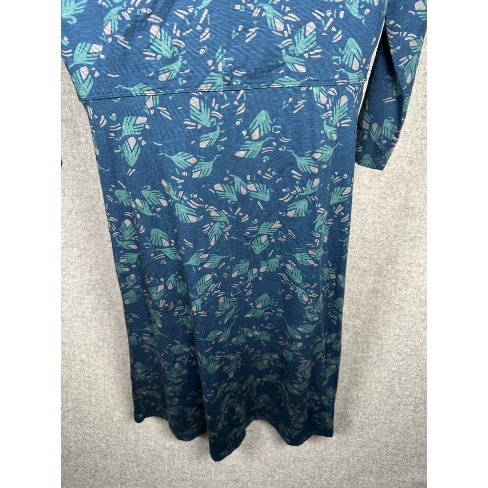 Toad & Co Small Dress Women Blue 3/4 Sleeve Floral V-Neck Organic Cotton Stretch - Picture 8 of 11